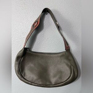CATS Olive Green/Tan Leather Purse Made In Spain Handbag Shoulder Hobo Pebbled